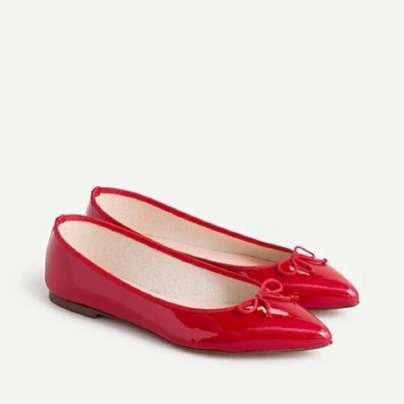 J Crew Chili Red Bow Patent Leather Pointy Toe Gemma Flats Sz 9.5